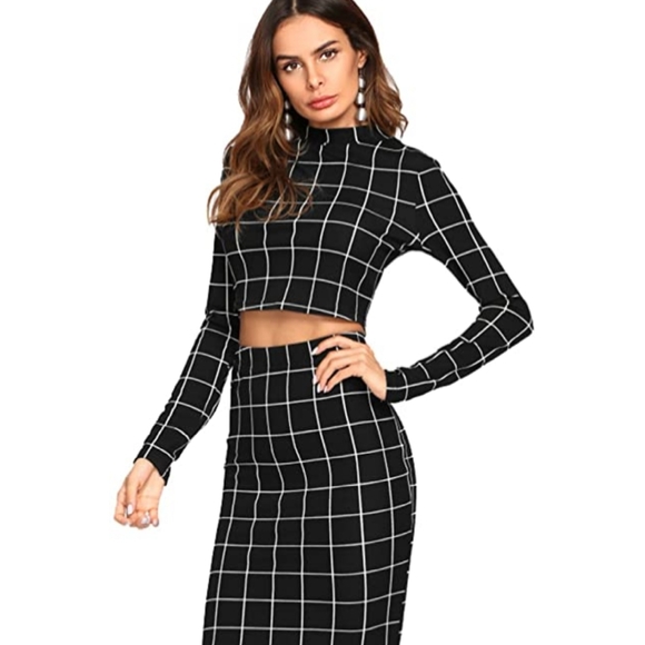 Women's Long sleeve crop top pencil midi skirt set - Picture 1 of 9